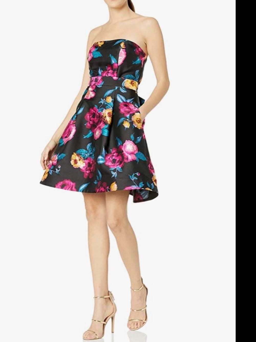 Betsy Johnson Strapless Dress Black Floral Sz 8